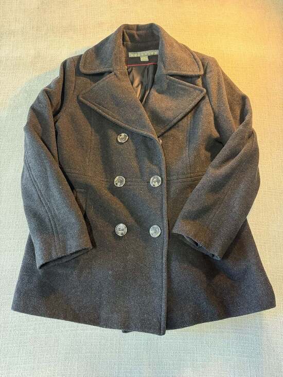 Kenneth Cole Reaction Jackets & Blazers - Kenneth Cole Reaction Women's Double-Breasted Wool Blend Pea Coat Charcoal Gray